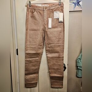 Ella moss rose gold foil sephia high rise skinny ankle jeans body sculpting 30